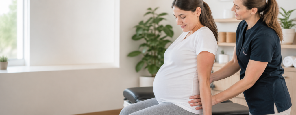 Pregnancy Chiropractic Care in Charlotte NC Pregnant woman receiving gentle chiropractic care for pregnancy in Charlotte NC