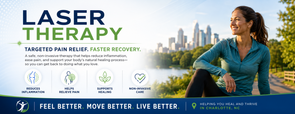 Person receiving laser therapy for pain relief and healing in Charlotte NC
