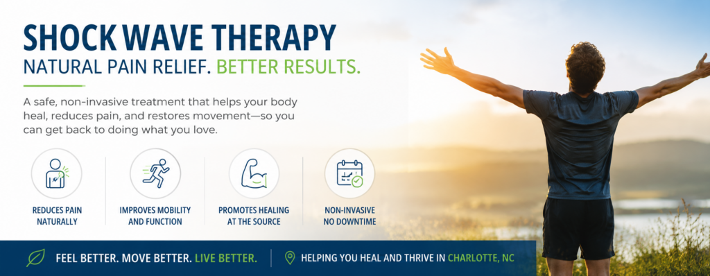 Person receiving shockwave therapy for pain relief in Charlotte NC