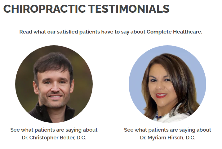 Chiropractic Testimonials - Dr. Christopher Beller, D.C. & Dr. Myriam Hirsch, D.C.